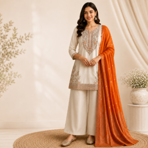 ivory-orange-embroidered-kurta-palazzo-dupatta-set