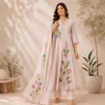 Blush Pink Floral Embroidered Anarkali Suit Set