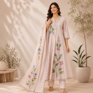 Blush Pink Floral Embroidered Anarkali Suit Set